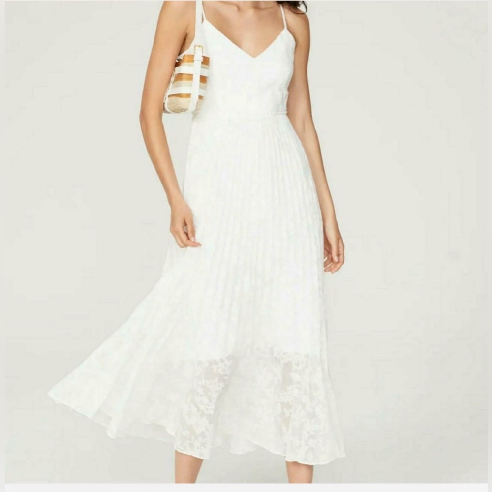 Club Monaco white crinkle pleated V-neck sleeveless Midi Dress